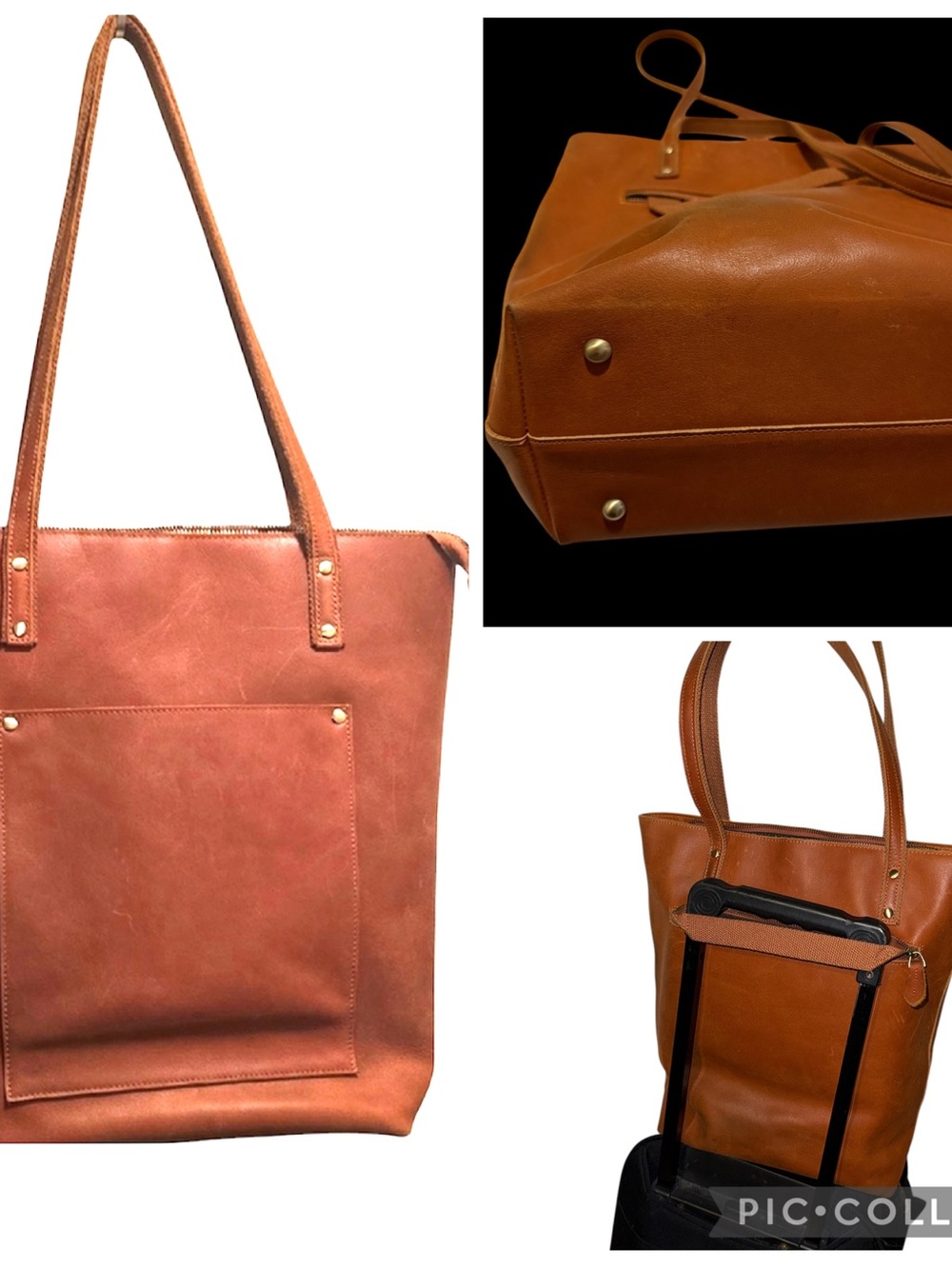 S-Zone Cognac Leather laptop messenger sip top Carry-on Tote Bag